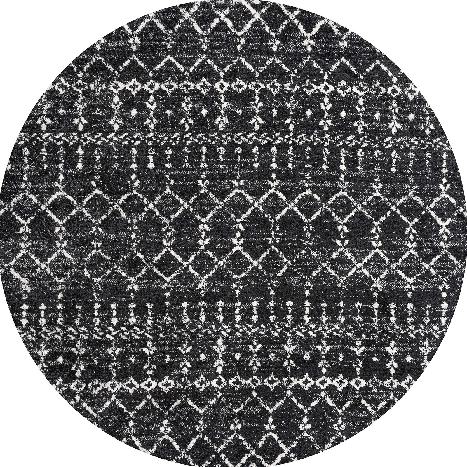 JONATHAN Y MOH101D-5R Boho Vintage Diamond Black/Ivory Round Area Rug 5 ft
