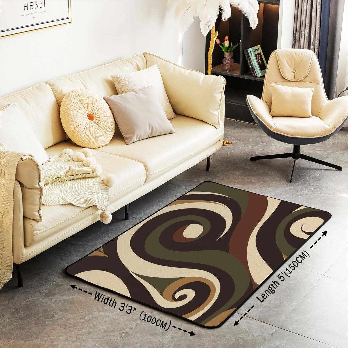 Brown Green Spiral Area Rug 100cm X 150cm X 1cm Watercolor Geometric Patchwor…