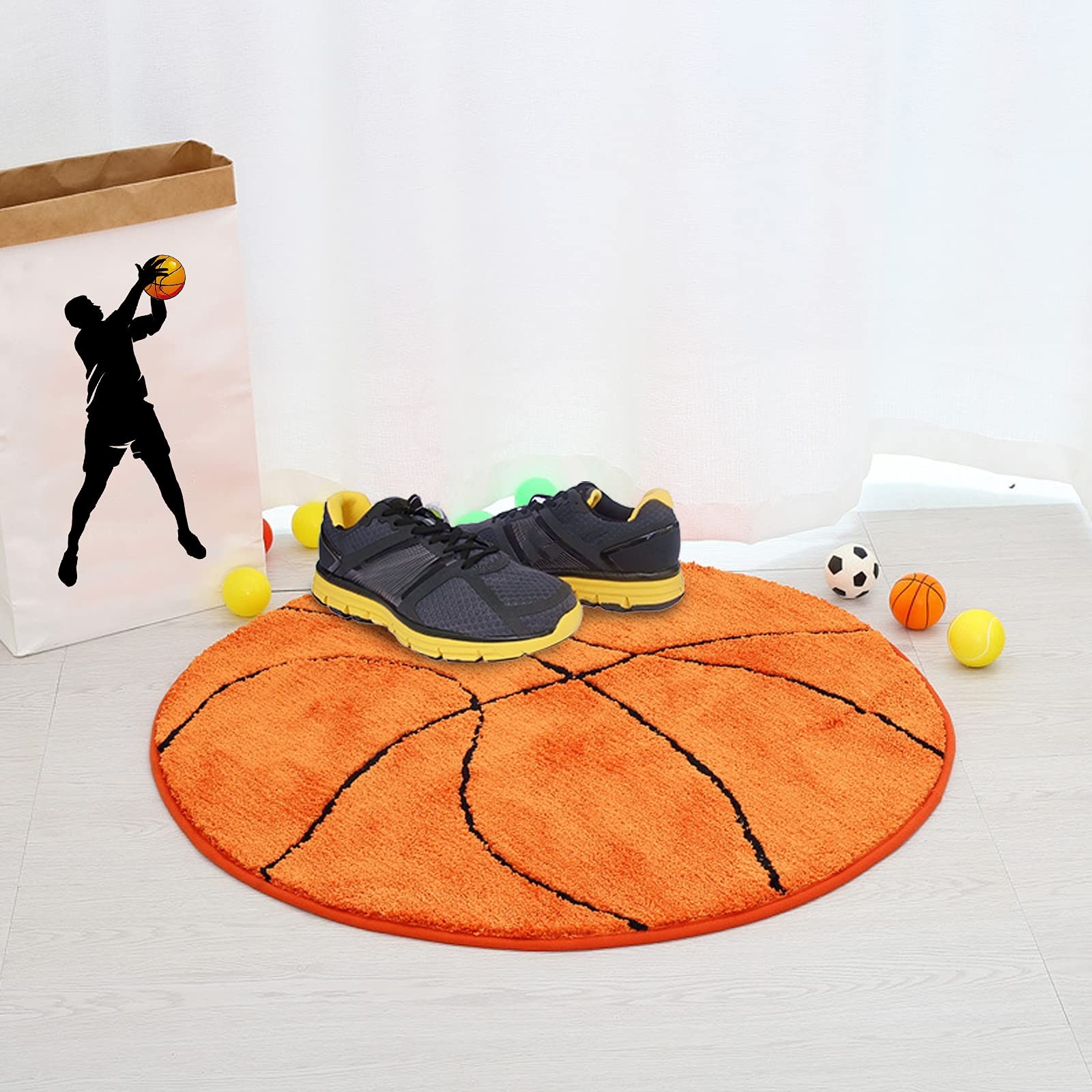 Basketball Rug Round Area Rug Sports Themed Bedroom Living Room Decor 3ft