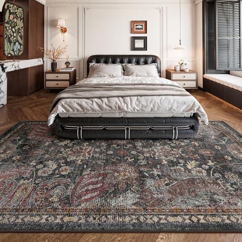 Rug Foldable Machine Washable Living Room Area Rug, Machine 5×7 Dark Red