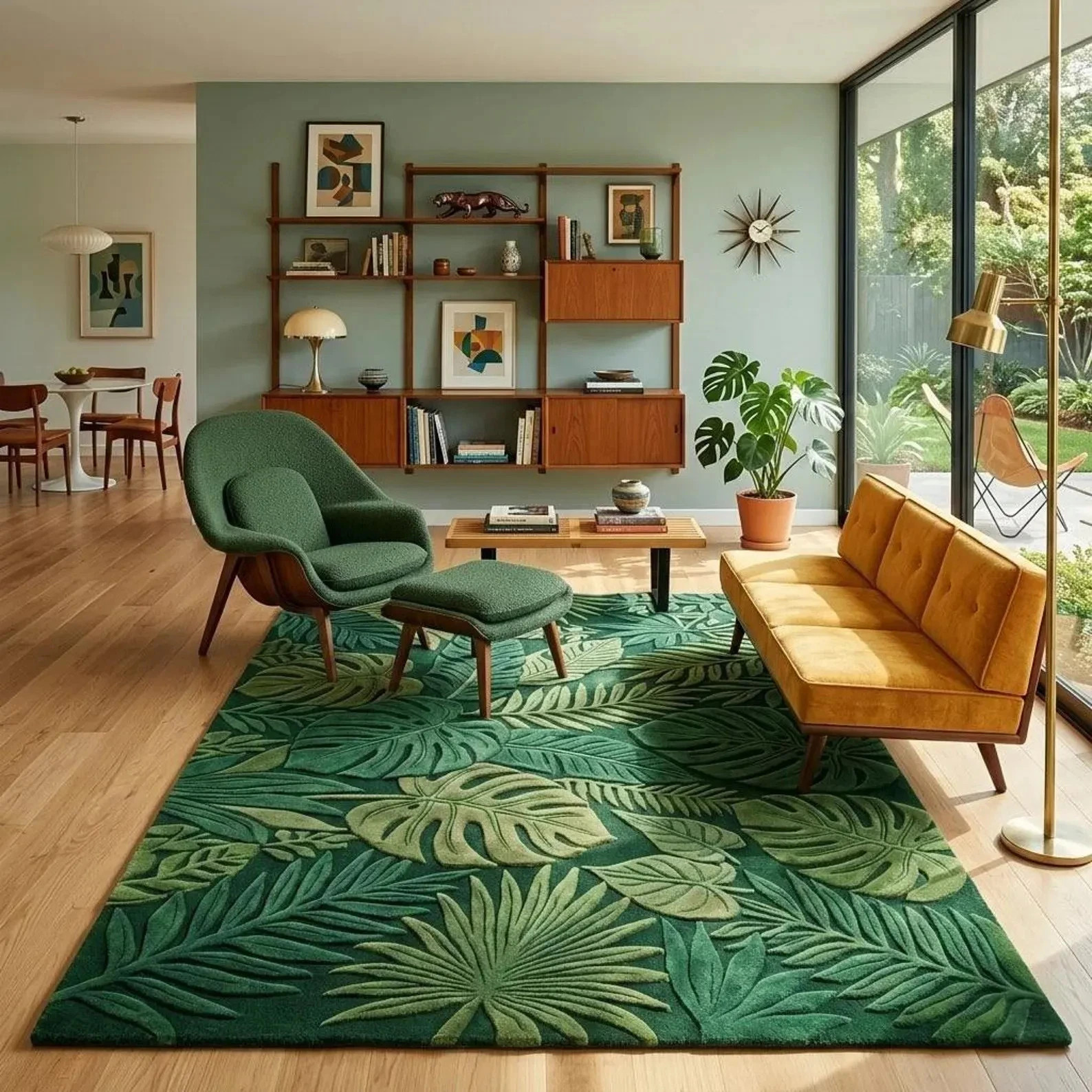 Hand Tufted Wool Rug – Tropical Leaf Green Area Rug – Modern Botanical Carpets