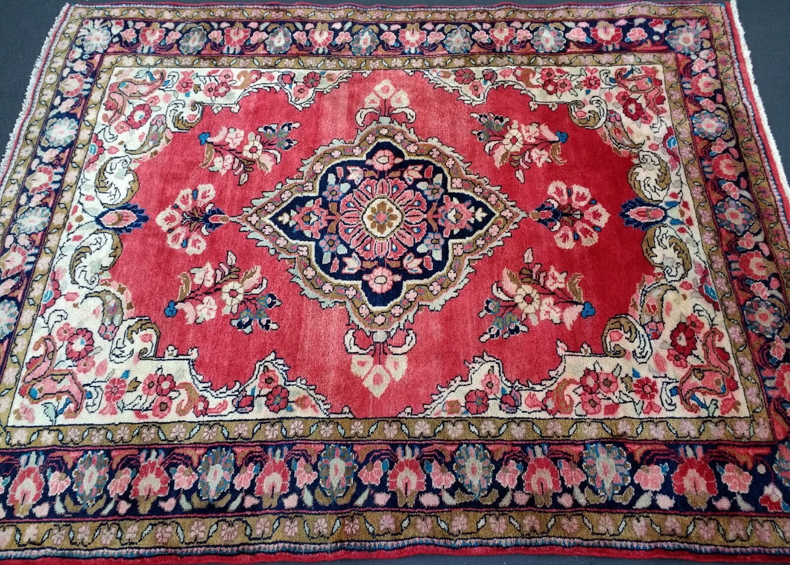 5’1”x6’7” Lilian oriental carpet Rug Handmade VegDye 100%wool Red 5×7 Area