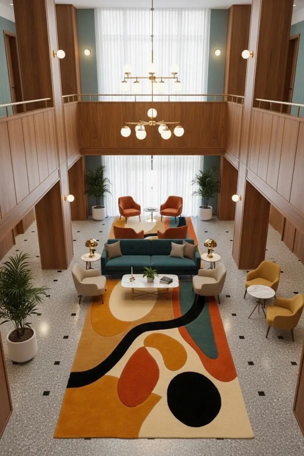 Modern Abstract Wool Rug, Hand Tufted Geometric Colorful Mid-Century Area Rug.