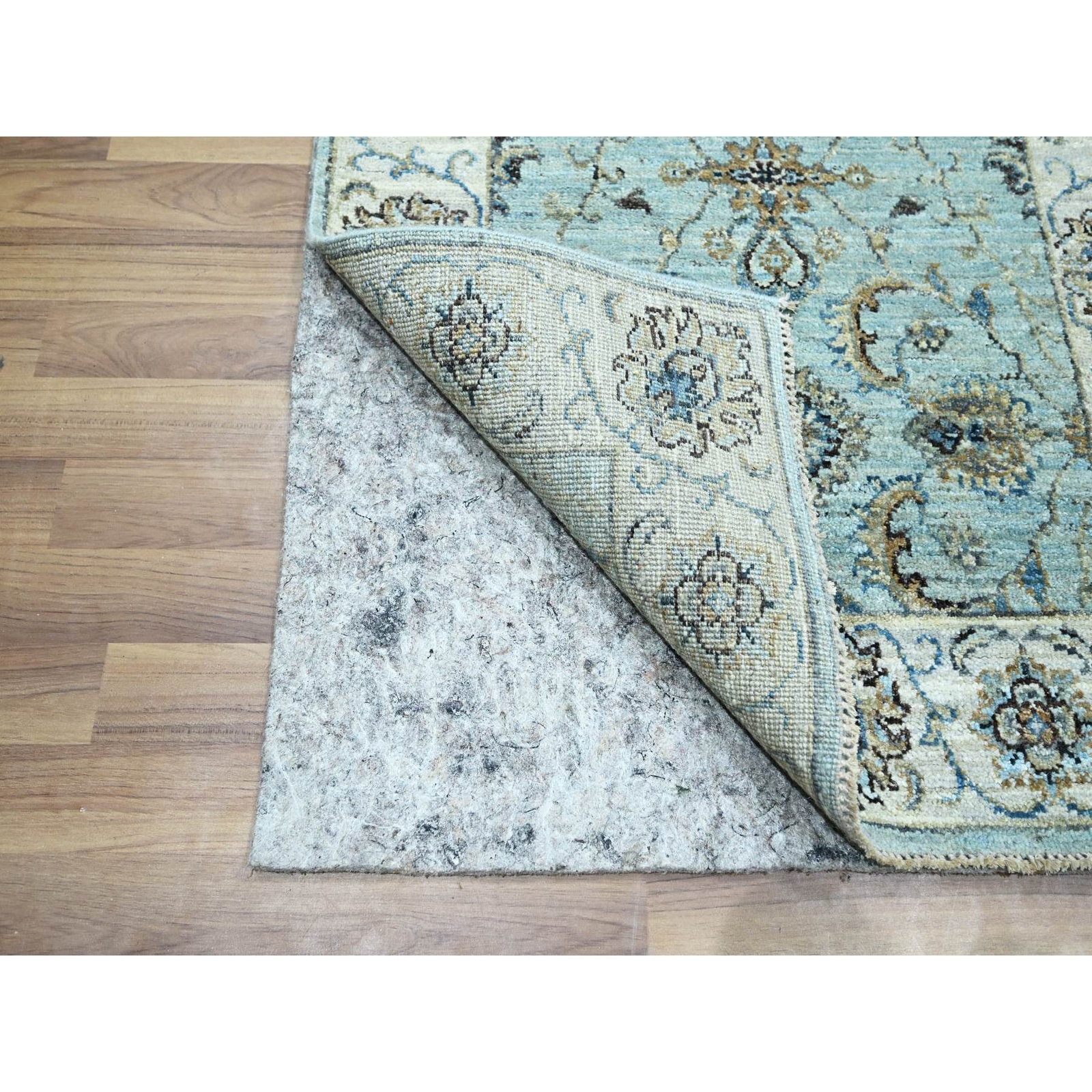 2’7″ x 14′ Sky Blue Agra Flower Vines Design Wool Hand Knotted Runner Rug R76116