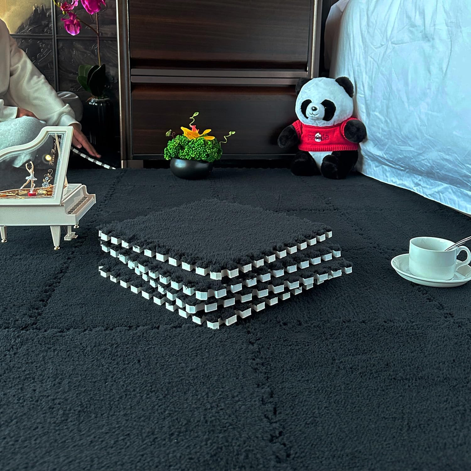 12 Pcs Kids Foam Interlocking Carpet Tiles with Border, Thick Carpet Squares Plu
