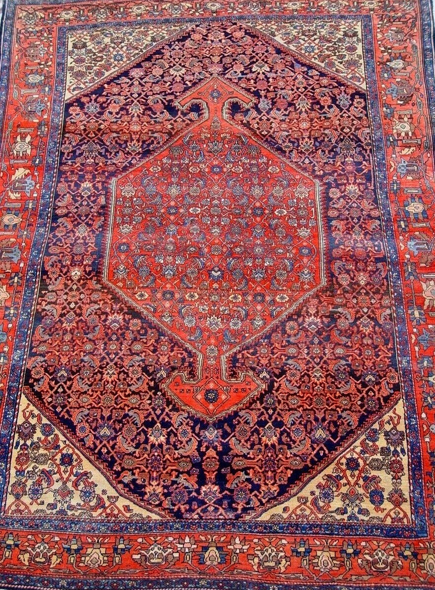 Saroukk Rug 4’6″ x 6’6″ Antique 1880s Hand Knotted Wool Multicolor Geometric
