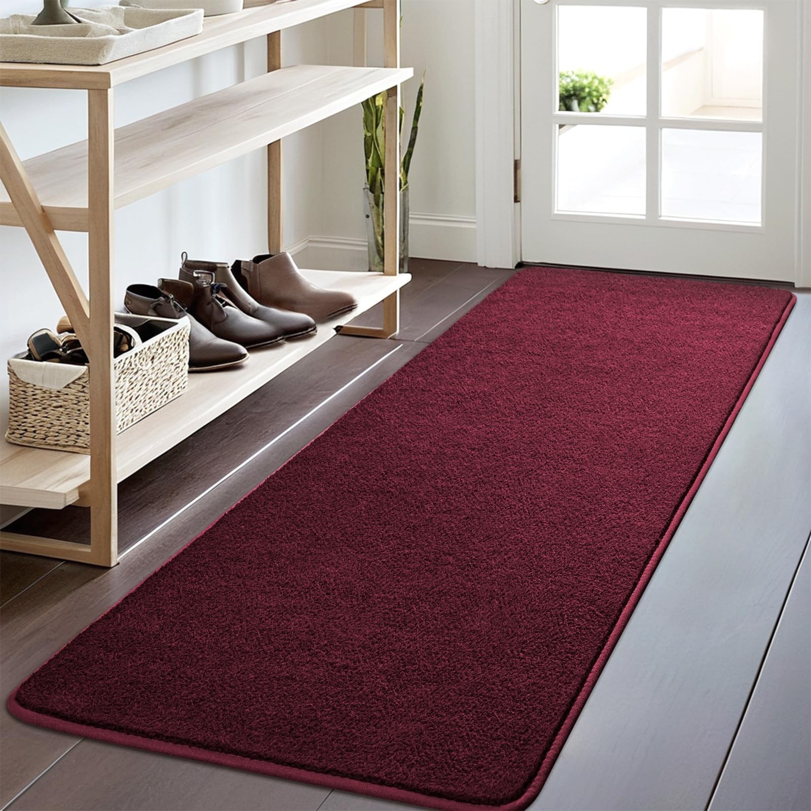 Nuttumico 2×6 Feet Rug Runners for Hallways, Burgundy Area Rugs for Bedroom L…