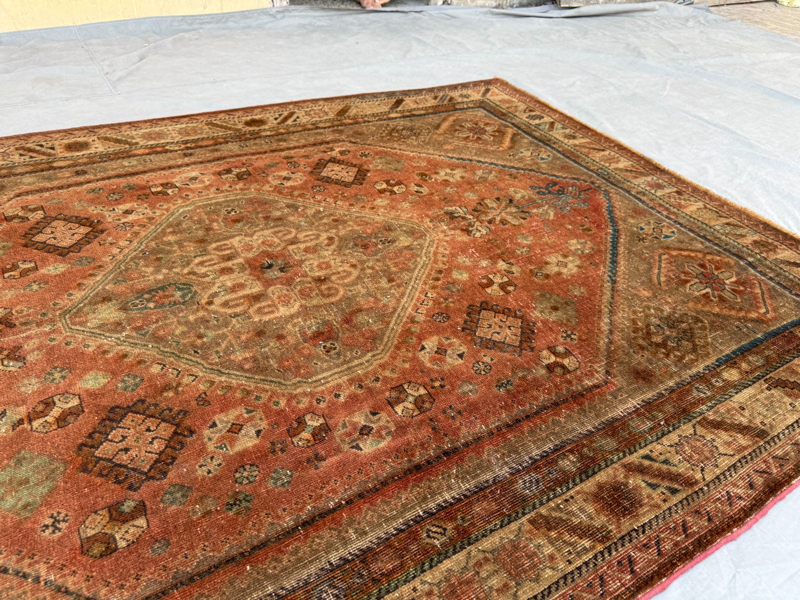 5×7 Distressed Caucasian Area Rug Handmade Wool Terracotta Tribal Floral Carpet