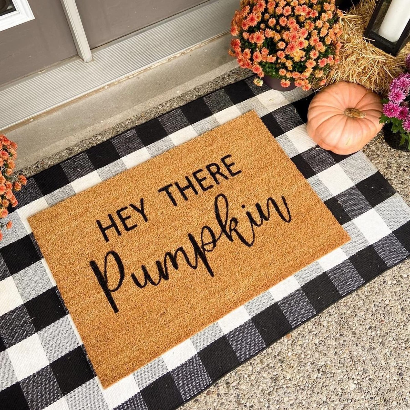 Buffalo Plaid Outdoor Rug 3′ x 5′ Black and White Front Door Mat, Layering Ru…