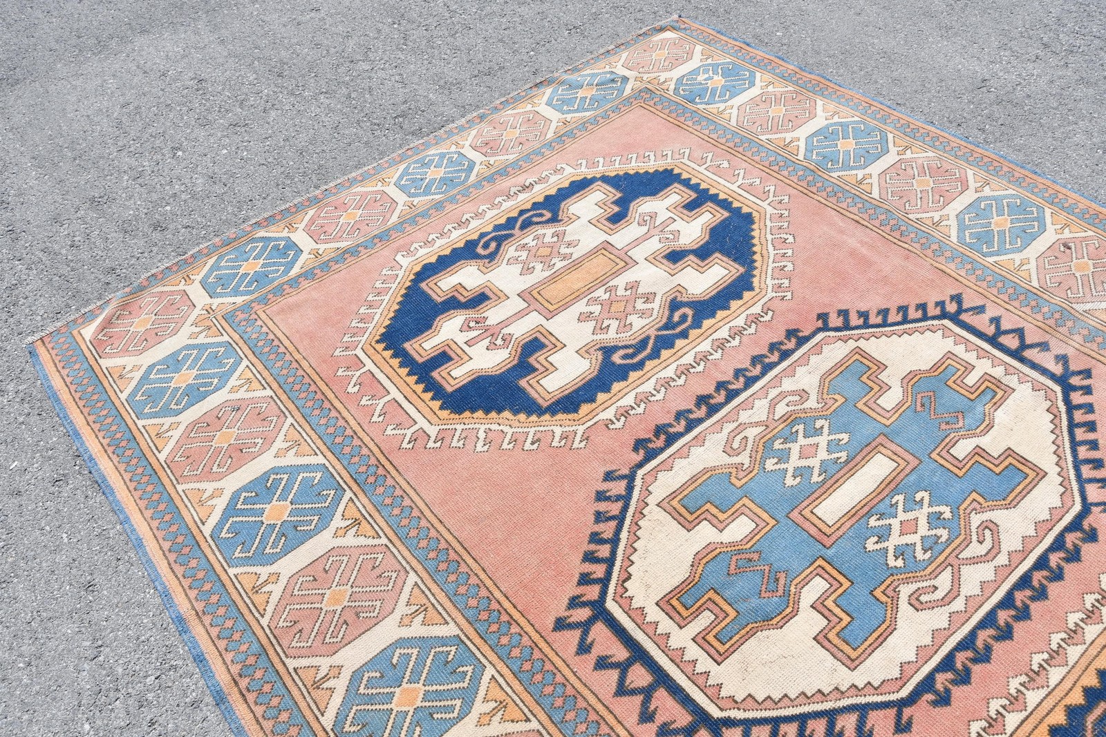 6,8×9,6 ft Rug, Vintage Turkish Large Rug, Blue Wool Rug