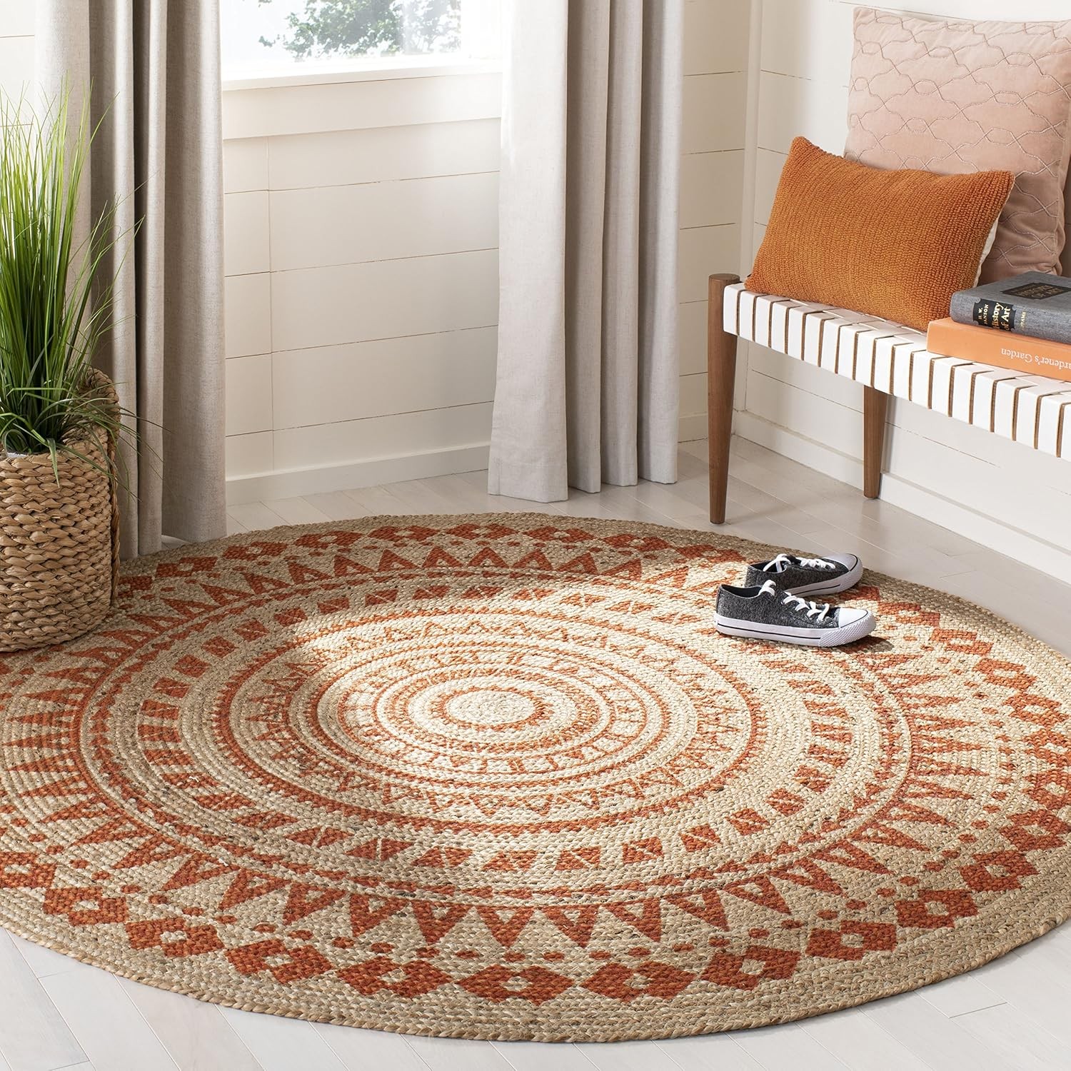 Round Safavieh Aqua Bohemian Natural Fiber 4 Foot Handmade Round Rug
