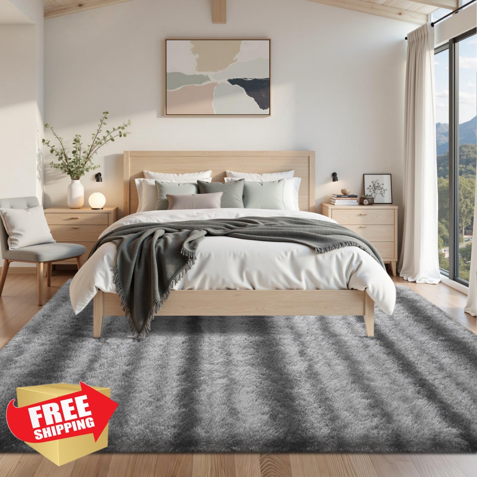 LòutiRoot Home 8’x10′ Rug Grey White Stripe