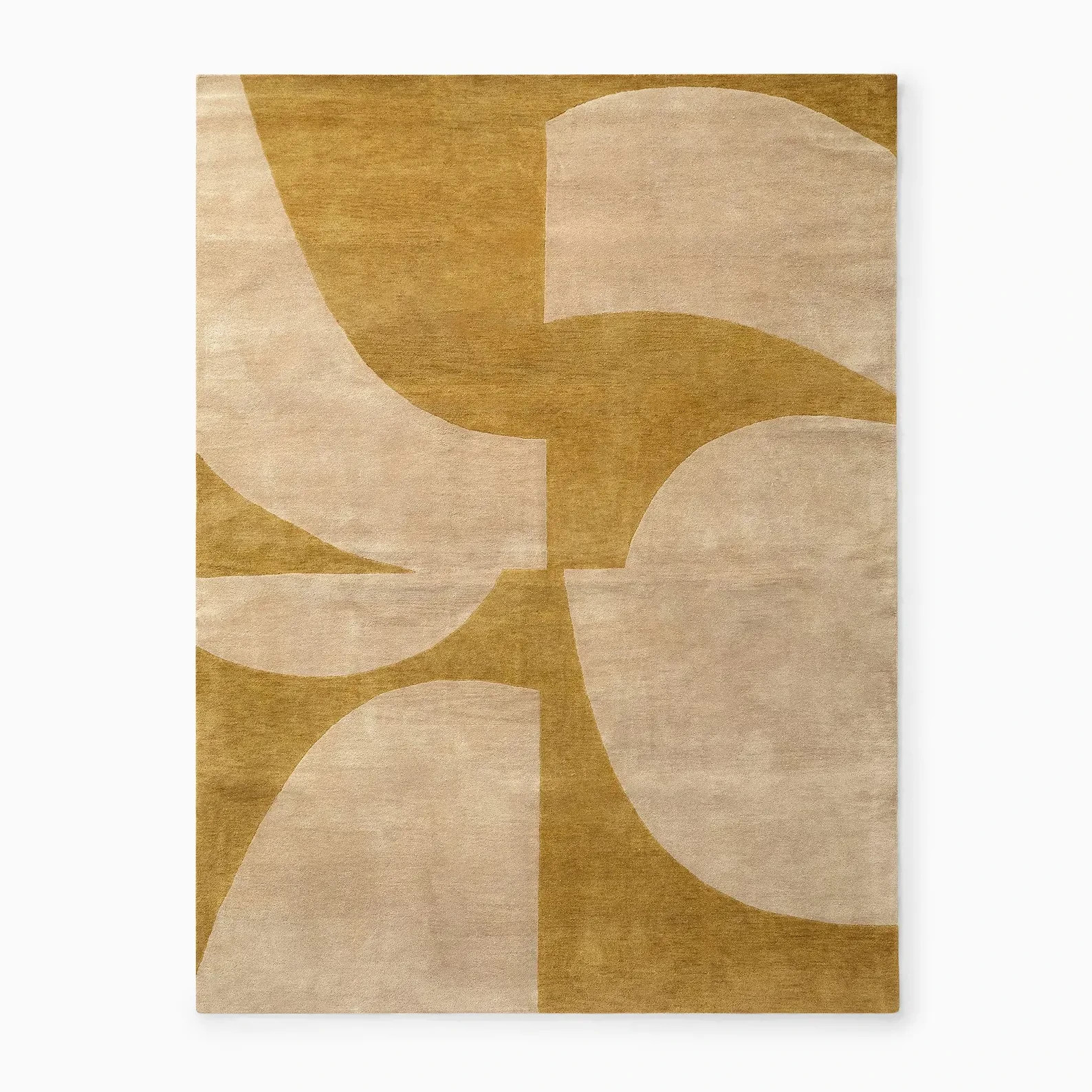 Hand Tufted Wool Rug Mustard Beige Abstract , Modern Geometric Area Carpet,
