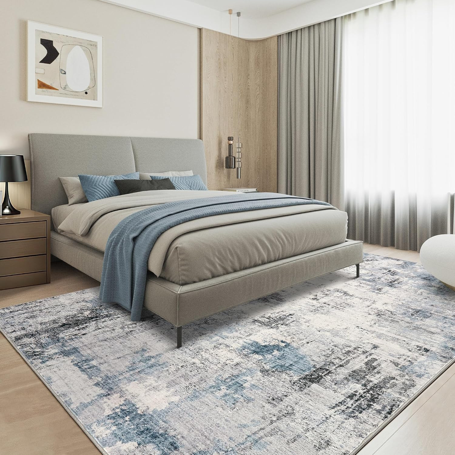 Abstract 9X12 Area Rug: Machine Washable Non Slip Ultra Thin Low-Pile Carpet, So