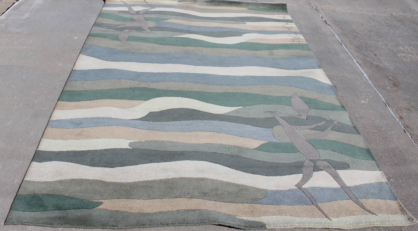 R17701 Bold Stripe Green Color Tibetan Woolen Area Rug 6′ X 9′ handmade in Nepal
