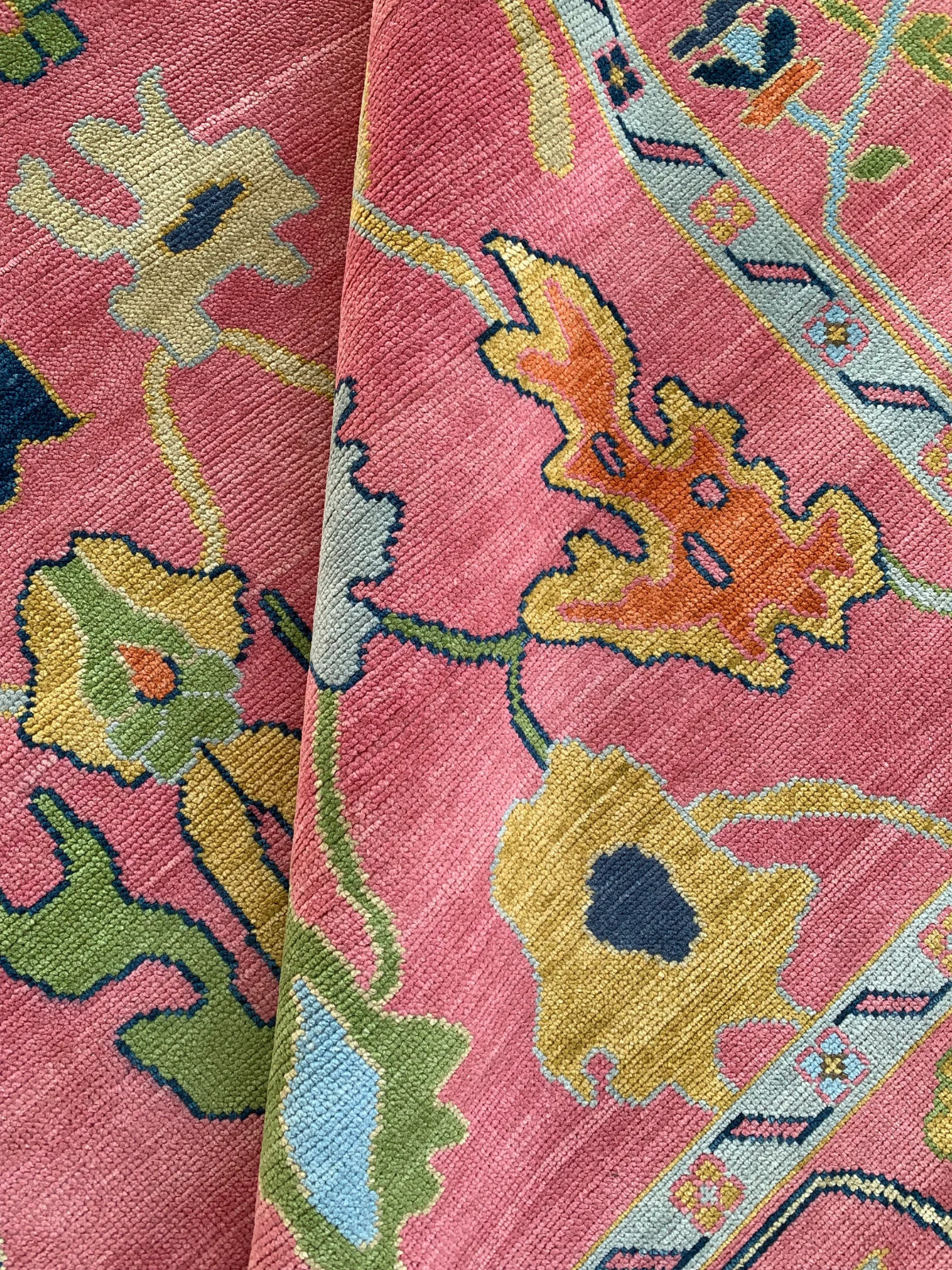 Exquisite Pink Oushak style Hand Knotted Rug | Geometrical Turkish Oushak Rugs