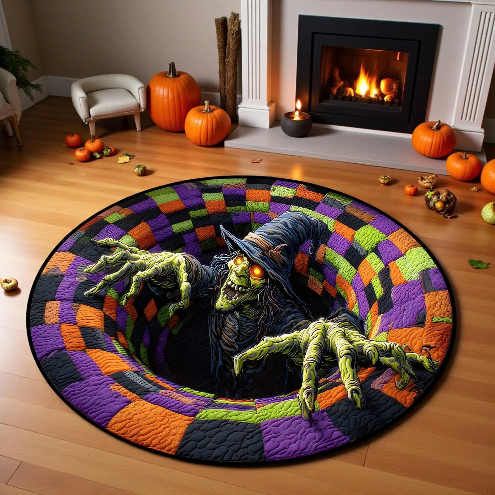 3D Printed Witch Halloween Rug Spooky Season Fall Indoor Welcome Mat Home Decor