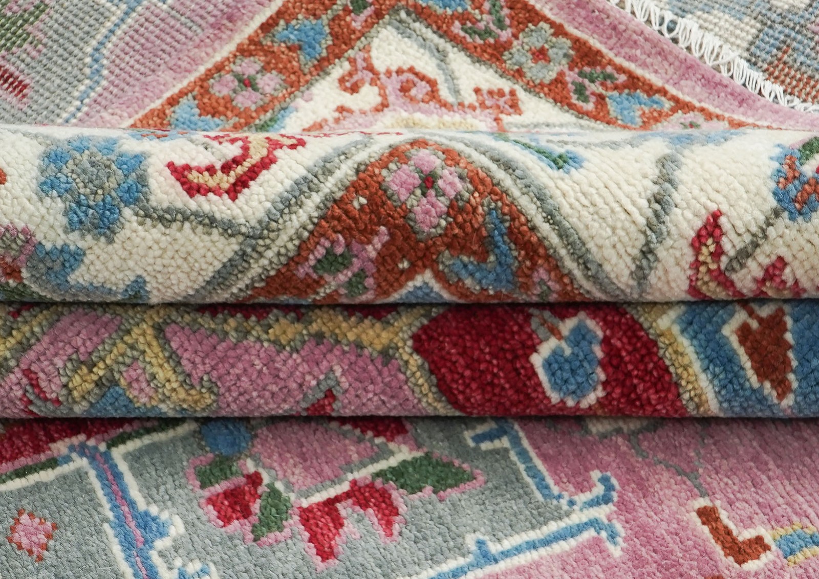 8’10”x11’11” Hand Knotted Wool Pink, Celadon Oushak Herizz Rug