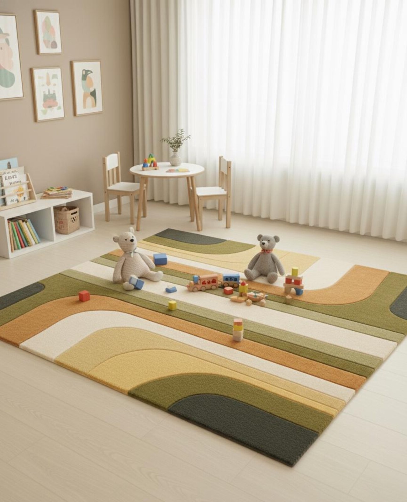 Hand Tufted Retro Geometric Wool Rug Modern Rugs in Mustard & Rust Area Rug.