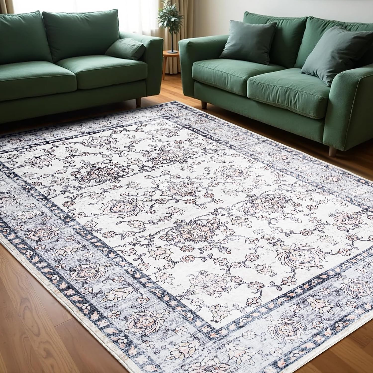 Area Rug for Living Room, 6X9 Machine Washable Non Slip Large Faux Wool Throw Ru