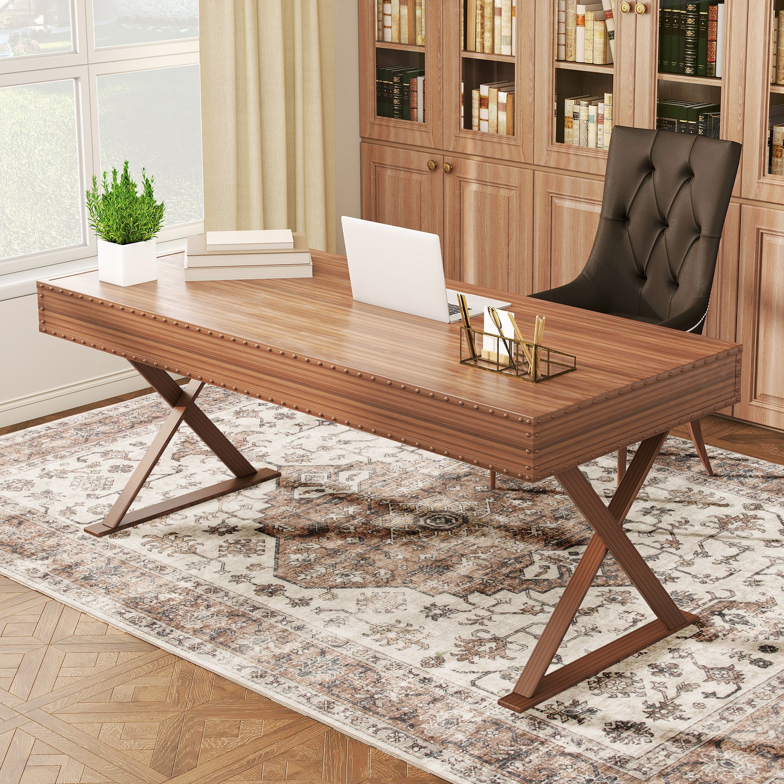 5×7 Area Rug, Vintage Machine Washable Rug for Living Room, Tan