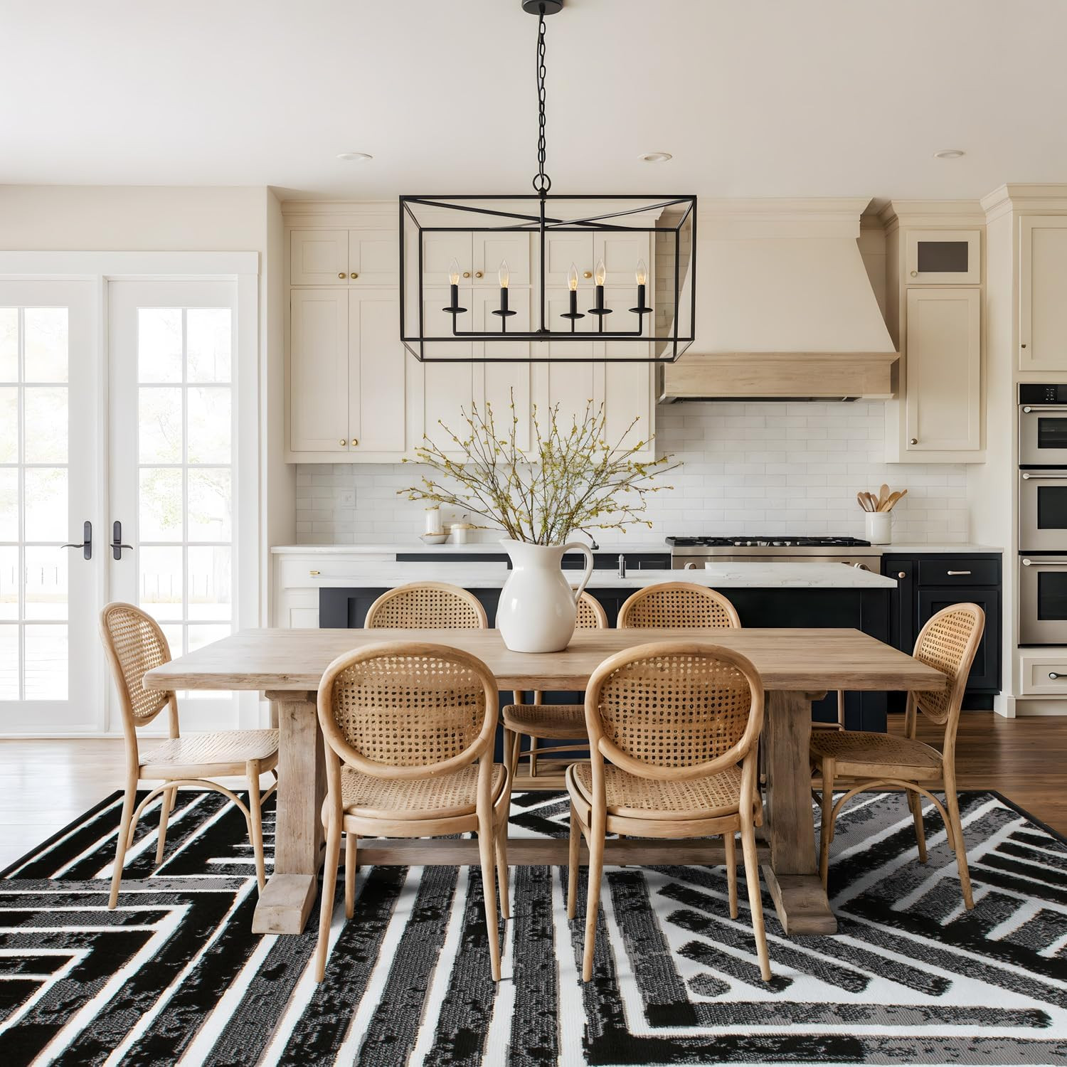 Contemporary Black Stripe Area Rug 7’10” x 10′ for High Traffic Spaces
