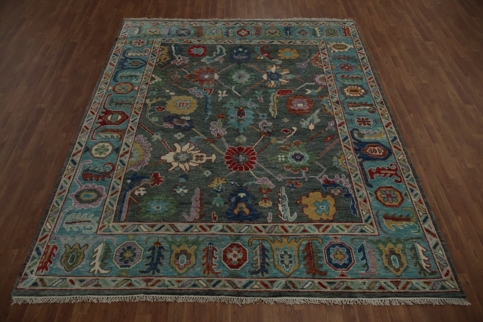Gray Oushak Oriental Area Rug 8×10 All-Over Floral Handmade Room Size Carpet