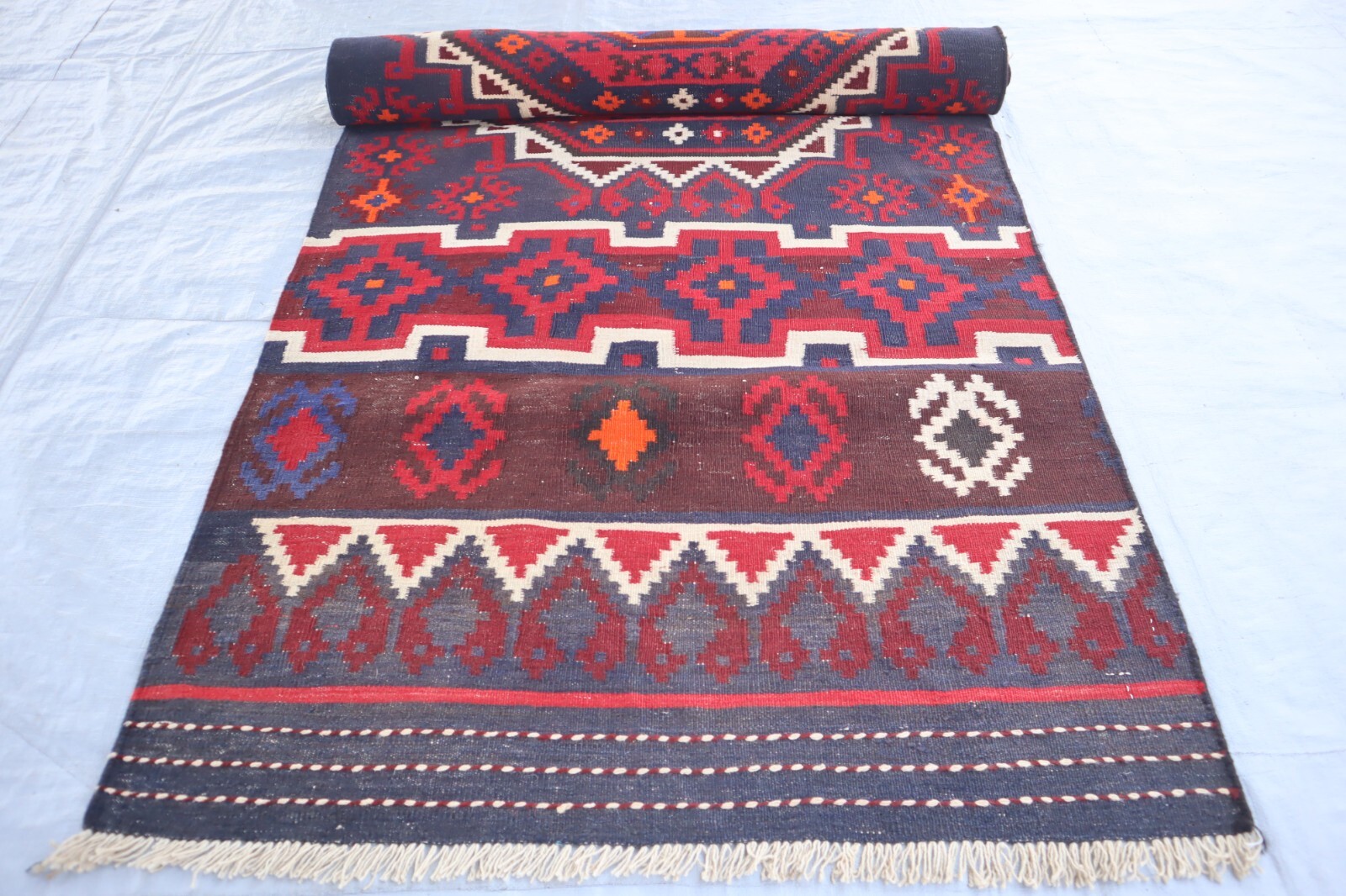 3’3×13’5 ft Vintage Wide Runner Rug, Geometric Flatweave Oriental Hallway Rug
