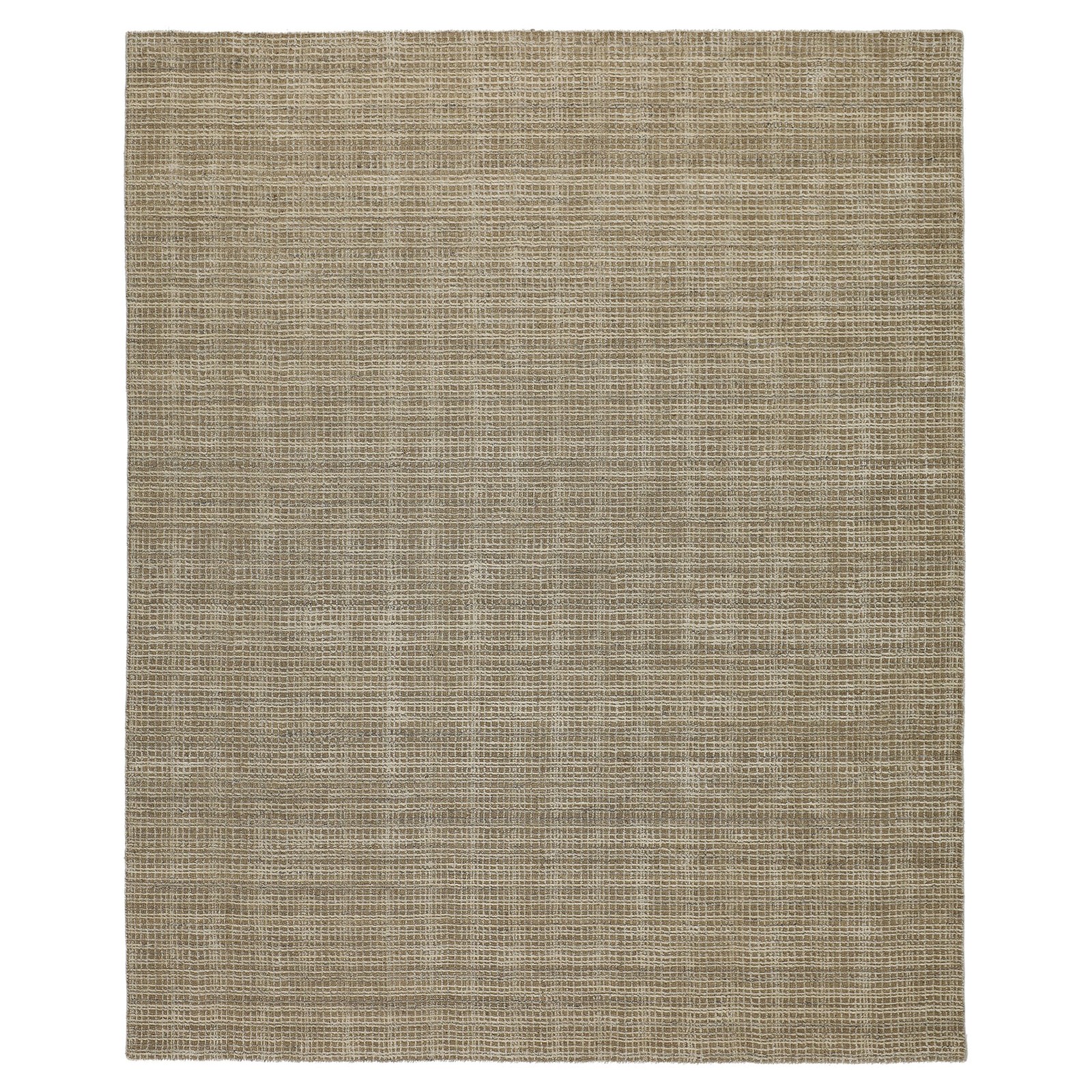 8×10 Hand Loomed Wool & Jute Tan Beige Textured/ Grid Loop N Cut Pile Area Rug