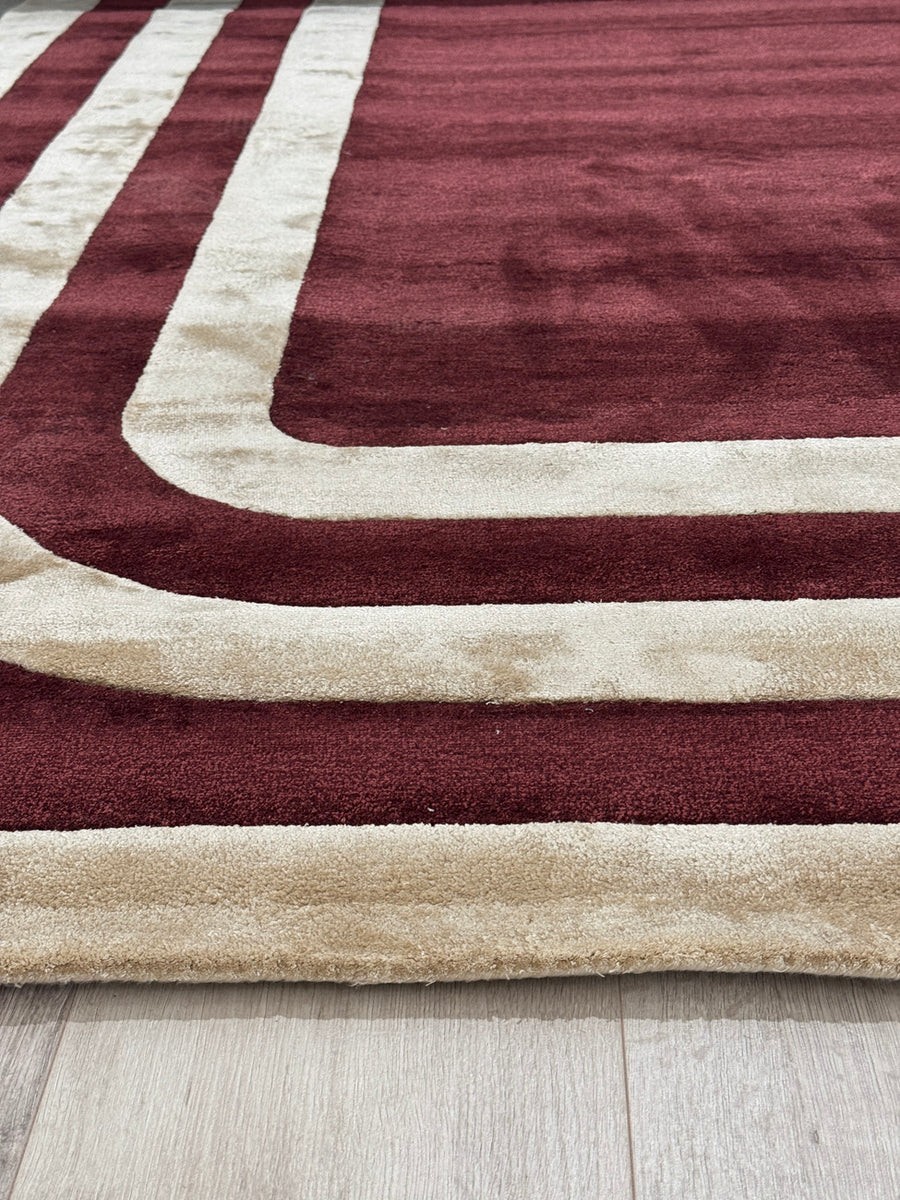 Hand-Tufted Burgundy Wool Area Rug Scandinavian Modern Living Room, bedroom rug