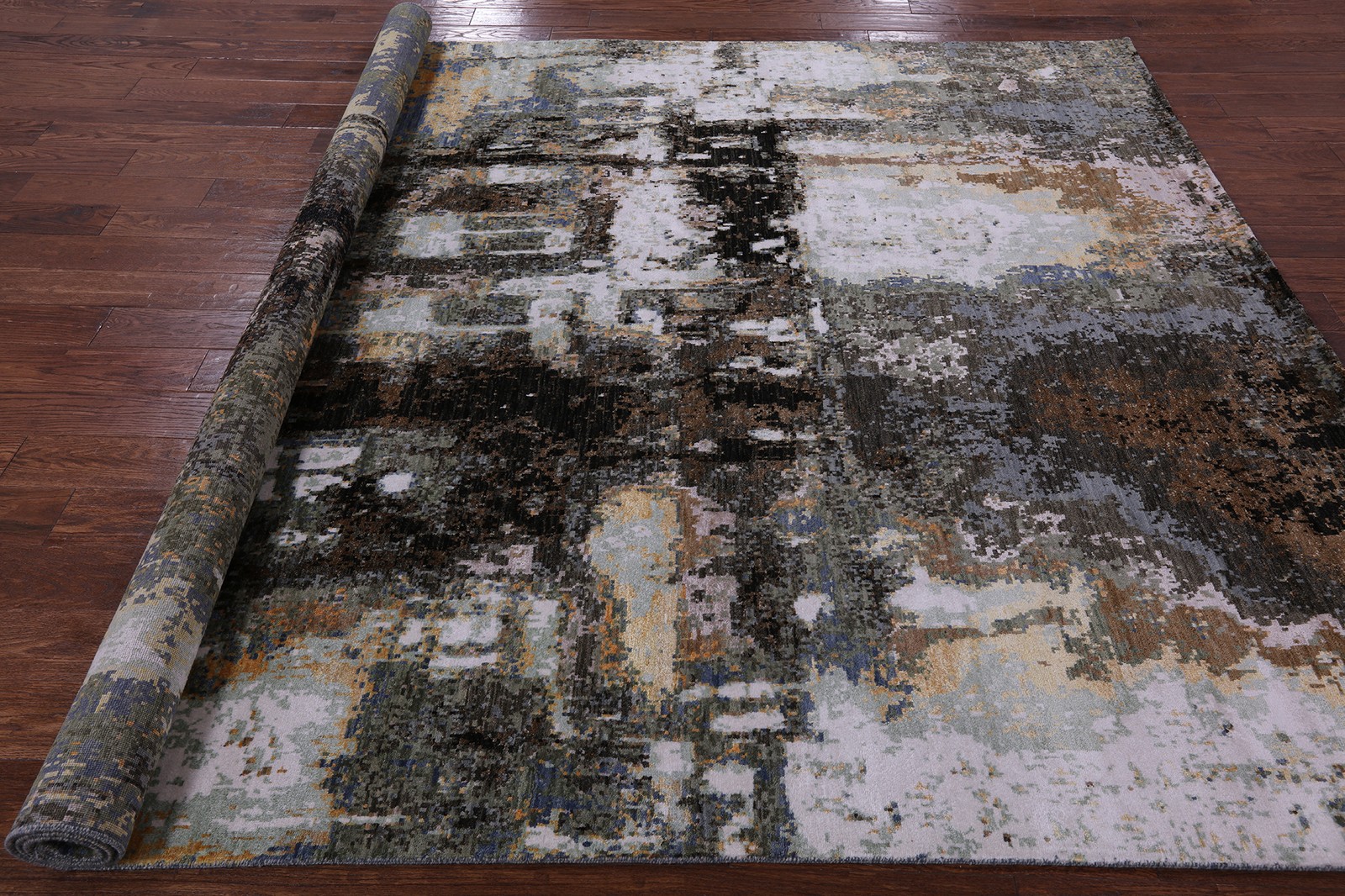 8′ 0″ X 9′ 11″ The Lake House Design Handmade Wool & Silk Modern Rug – Q6849