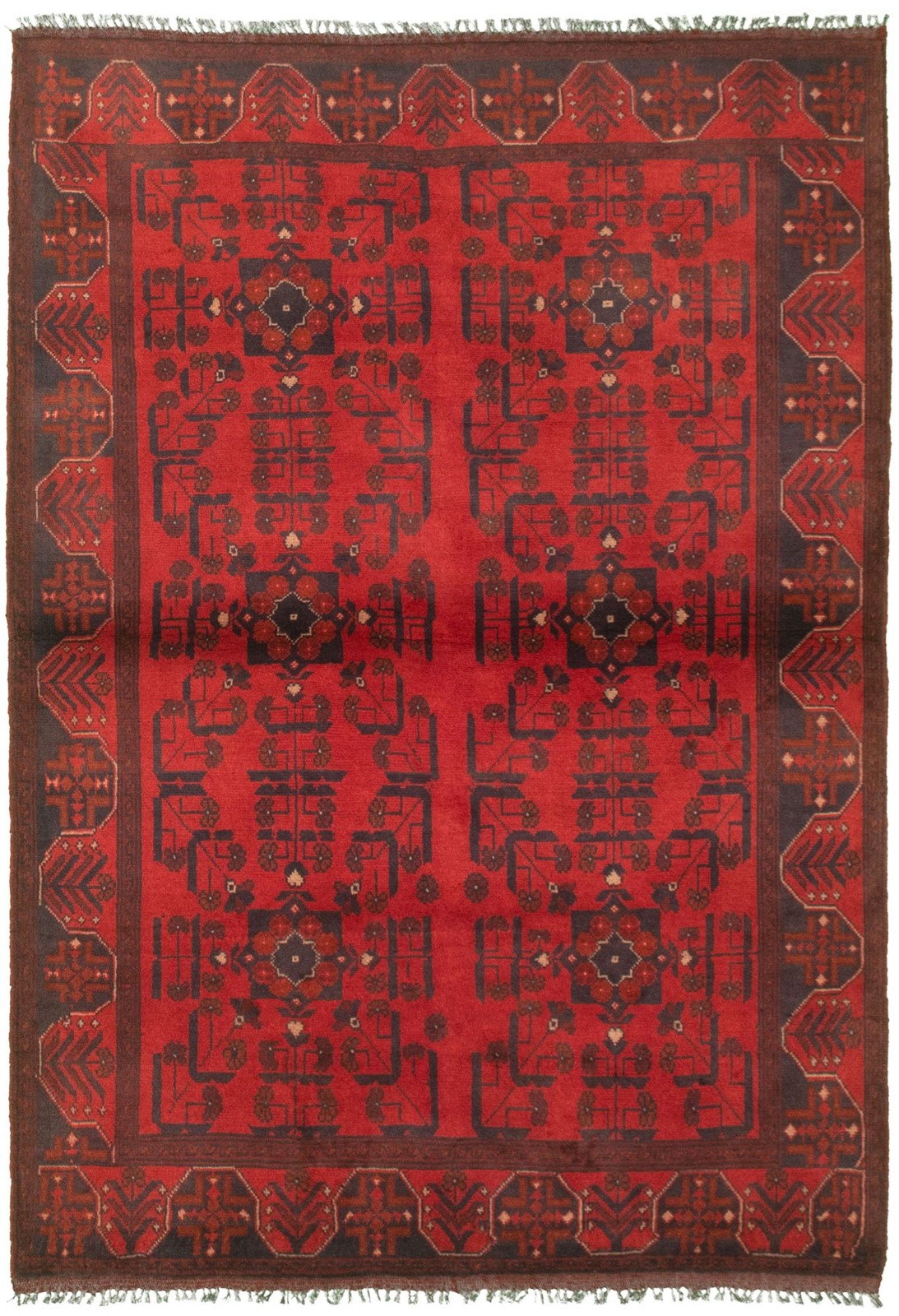 Traditional Hand-Knotted Geometric Area Rug 4’3″ x 6’3″ Oriental Wool Carpet