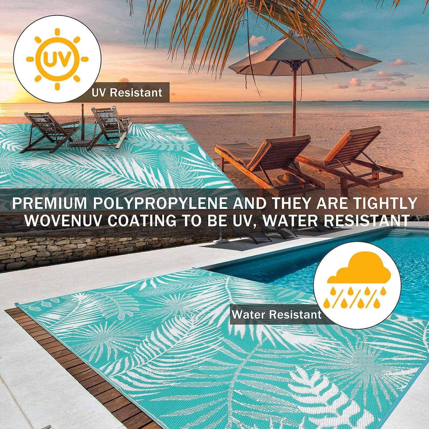 Outdoor Rug 5X7 Ft, Reversible Waterproof Plastic Straw Patio Rugs, RV Mat