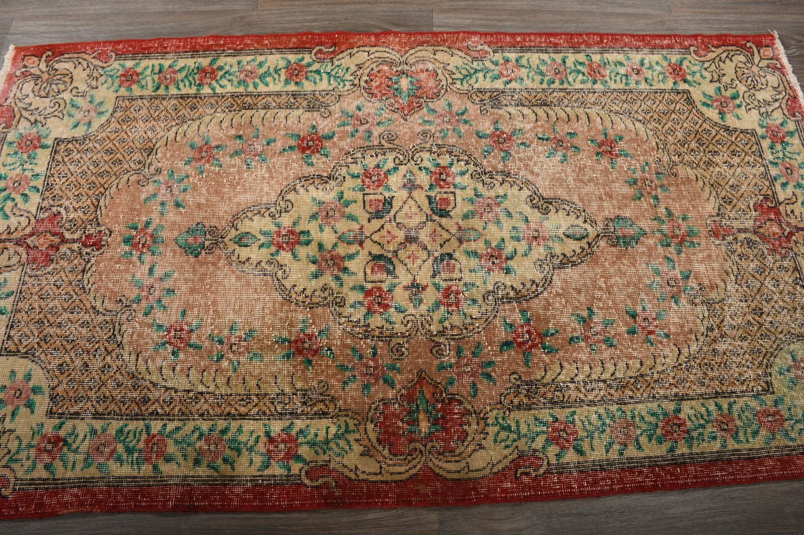 4×7 Vintage Turkish Rug, Handmade Beige Wool Rug, Isparta Oriental Rug