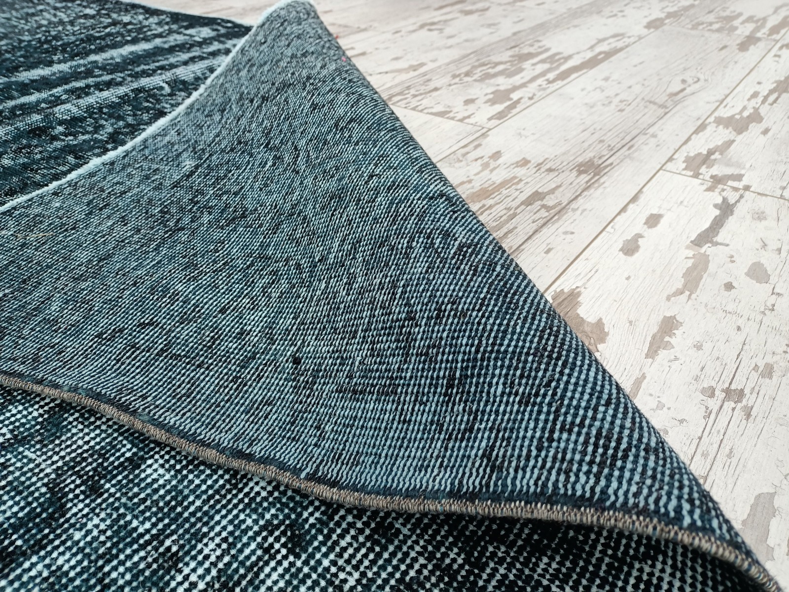 Vintage Turkish Rug Blue Accent Wool Handknotted Oushak 4.2×5.9 Feet