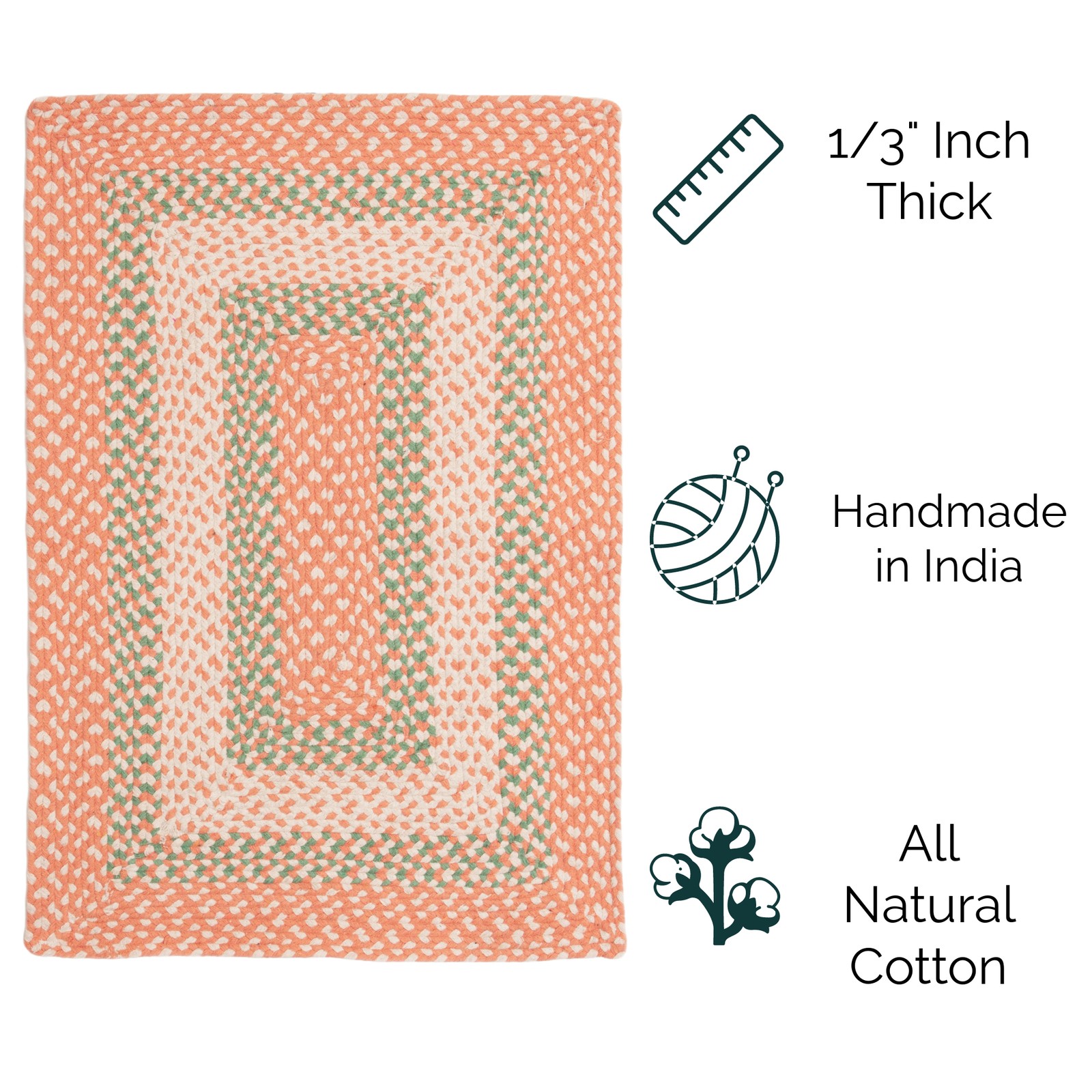 Cotton Braided Area Rug Farmhouse Coral Rug for Nursery and Kids Room Rug