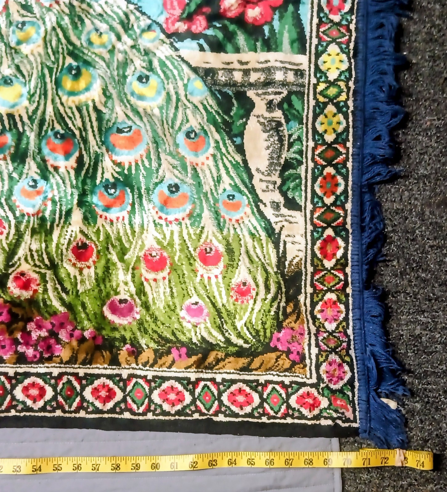 Rare Vintage Blue Peacock Garden Tapestry Rug Floral Twin Peacocks Morocco New