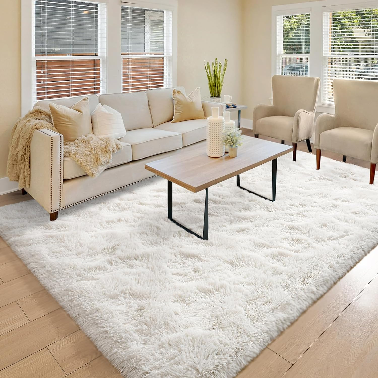 Alfombra Blanca Esponjosa para Sala de 4×6 y Dormitorio Infantil Lavable