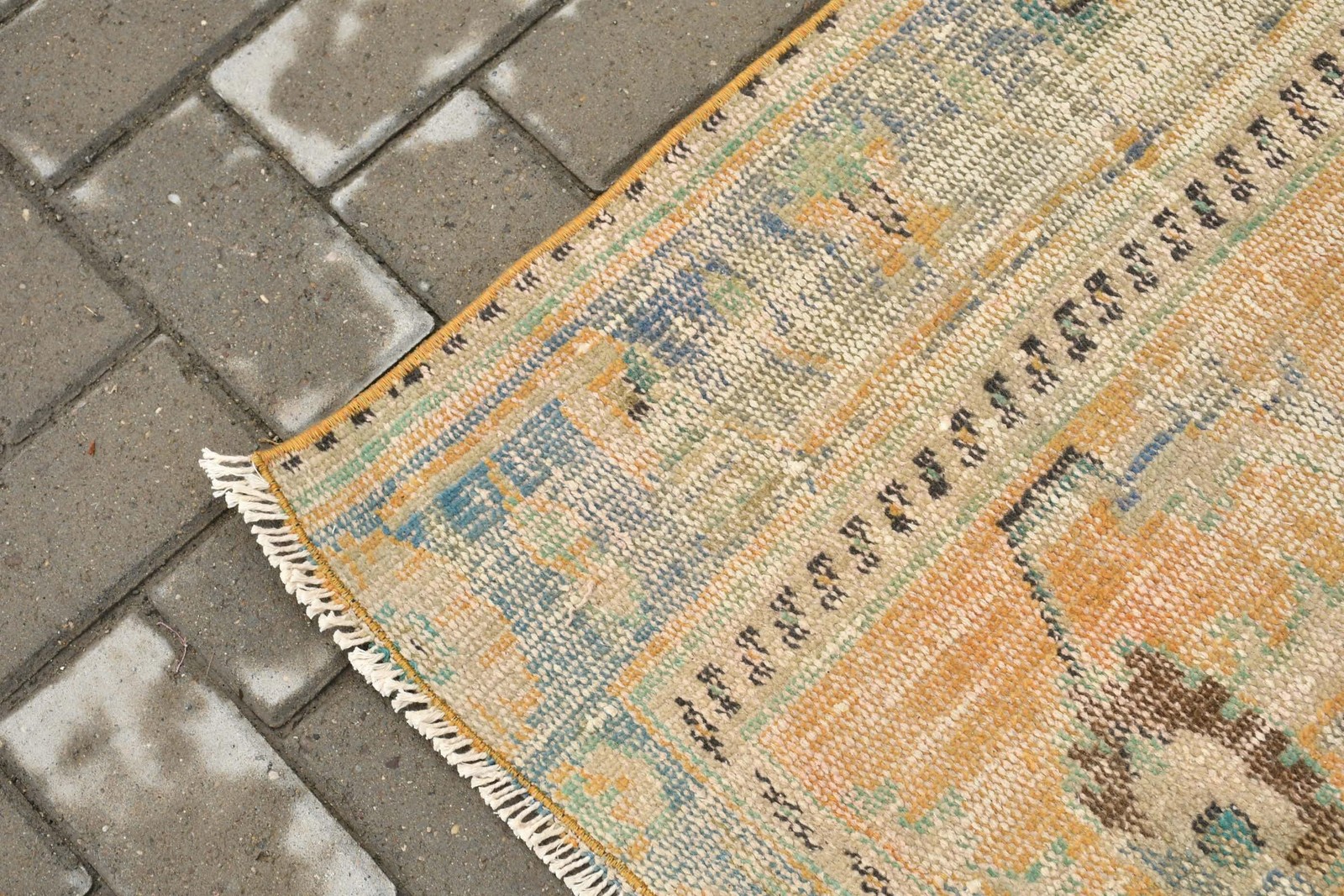 Vintage Turkish Rug, Large 5,8×9,4 ft (178×288 cm) Rug, Yellow Floral Wool Rug