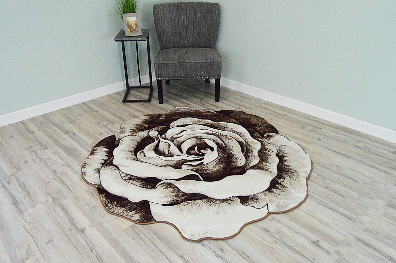 5.3×5.3 Feet Flowers Carved Floral Flower Rose Rug 304 (Brown Beige)