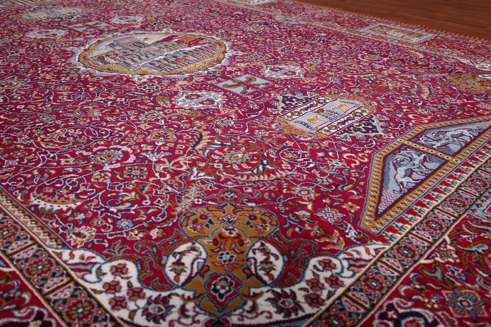 Animal Pictorial Turkish Area Rug 10×13 Red Traditional Style for Living Room