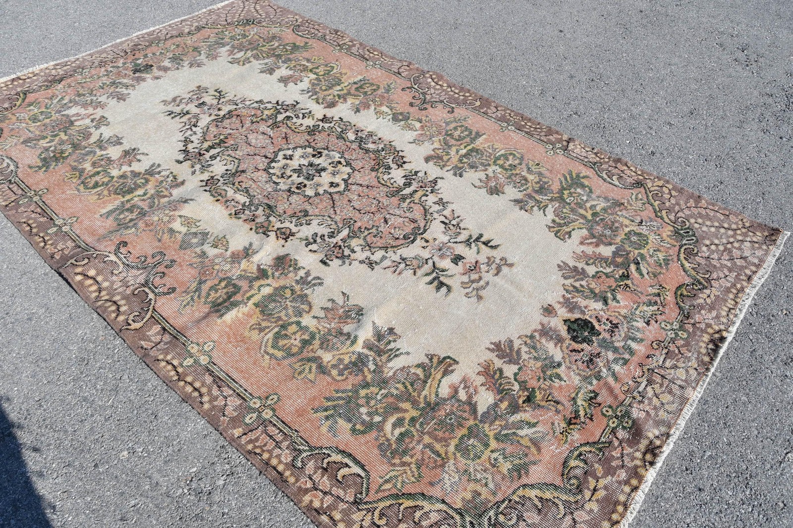 Turkish Vintage Rug, 5,4×8,8 ft Large Rug, Brown Pink Oriental Rug