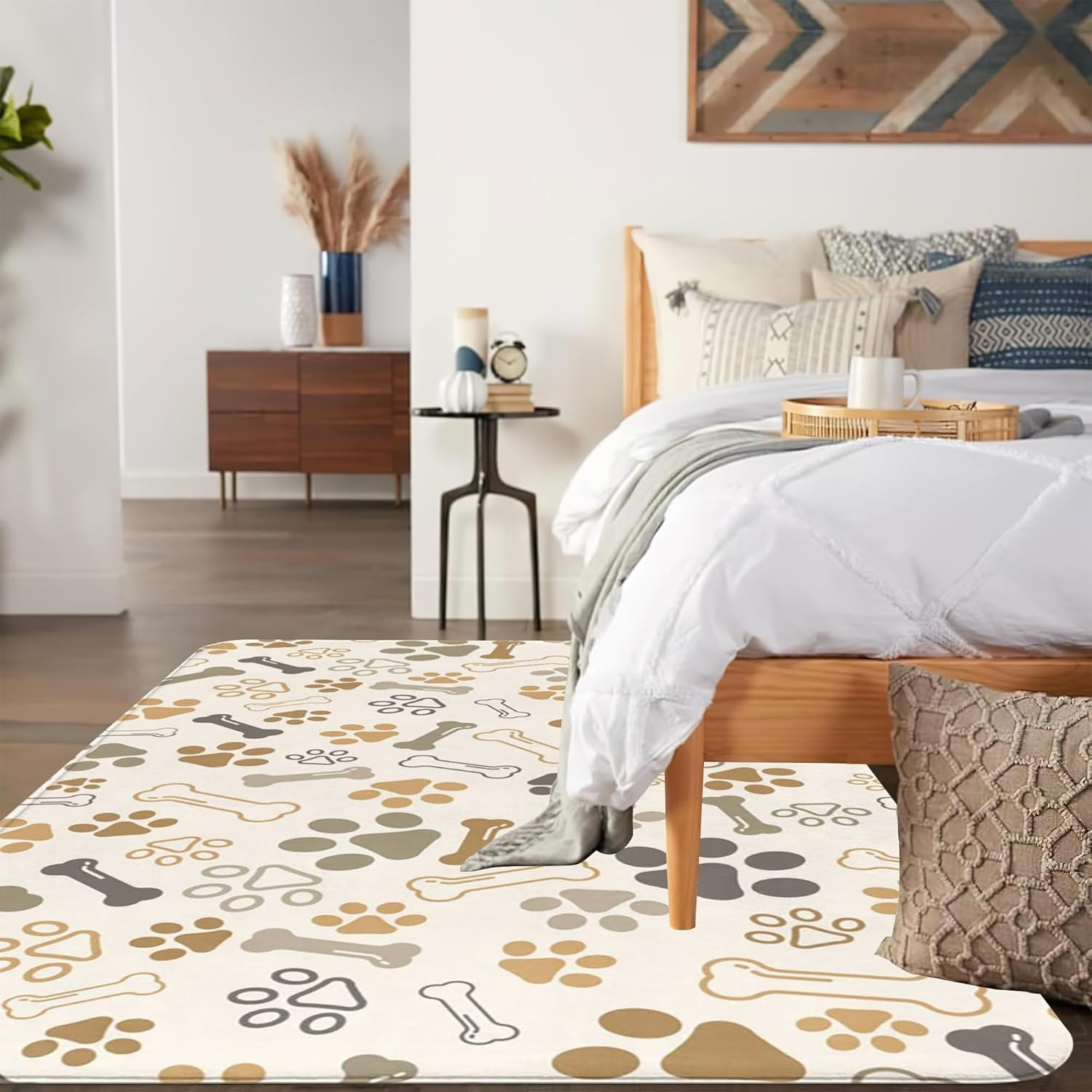 Washable 5×7 Paw Print Area Rug for Living Room & Nursery Decor