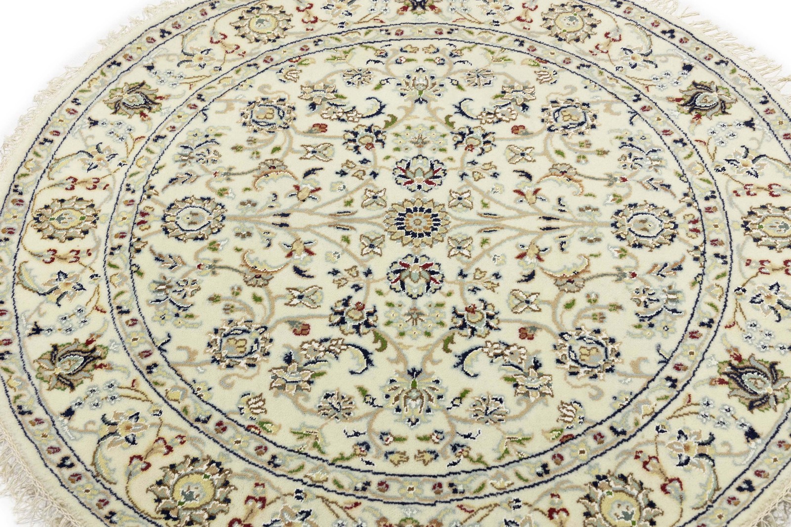 Cream Floral Design 4X4 Indo-Nain Oriental Round Rug Home Decor Carpet