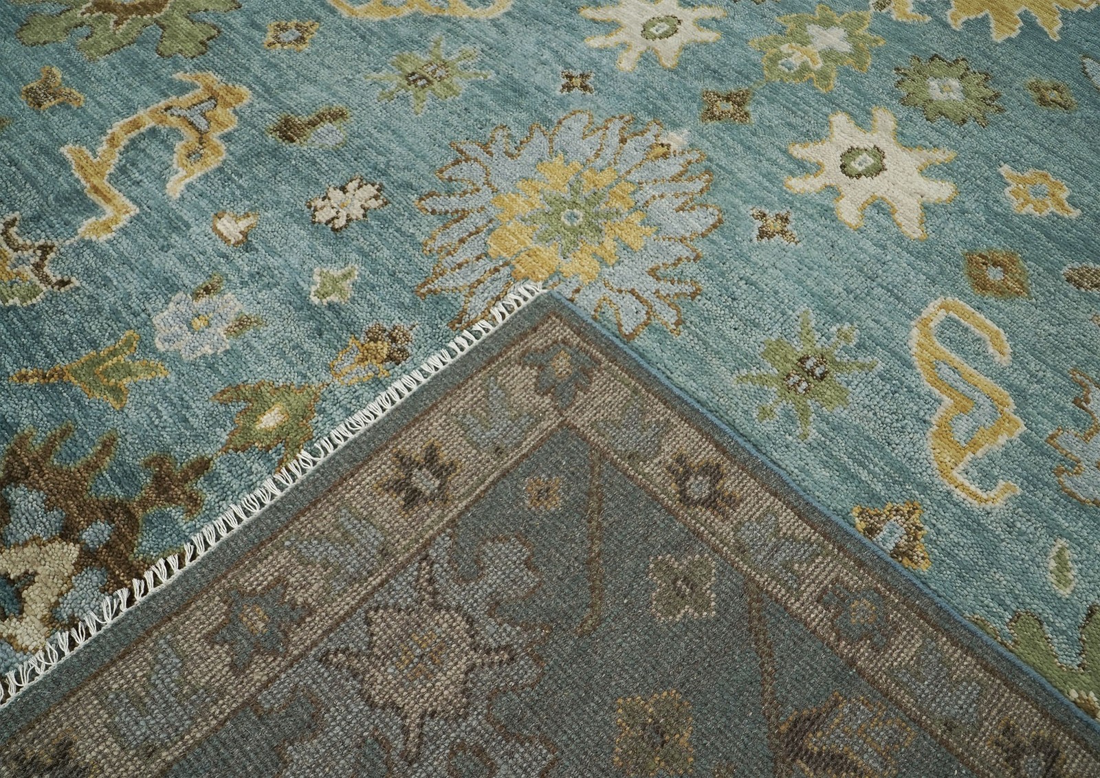 8’11”x12’2” Hand Knotted Wool Celadon, Lime Oushak Arts & Crafts Rug