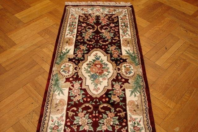 10 ft Burgundy Artificial Silk 30 x 120 in Aubusson Handmade Rug French Design