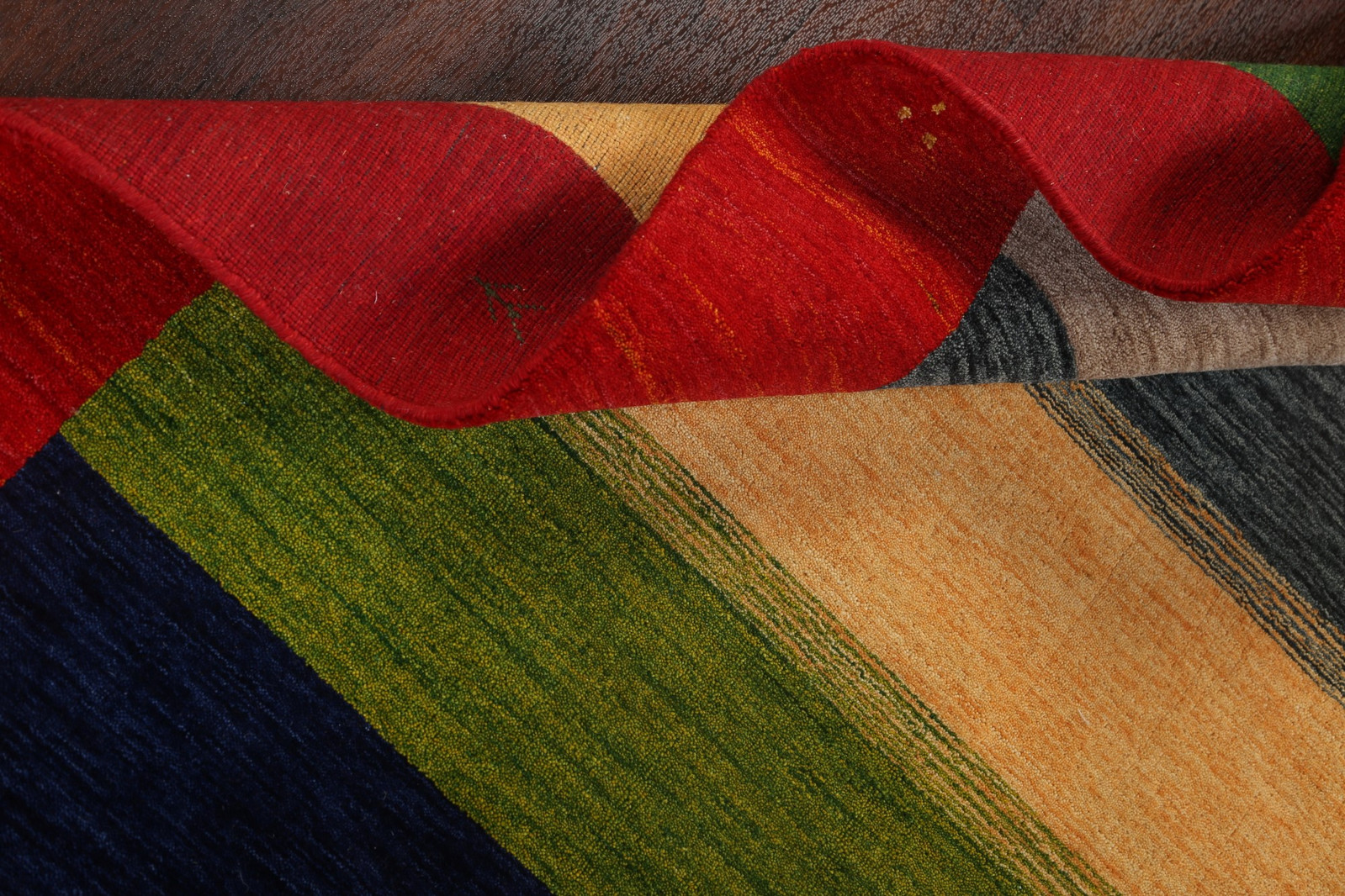 Abstract Contemporary Gabbeh Area Rug 6×8 Ft Hand-Knotted Striped Wool Rug