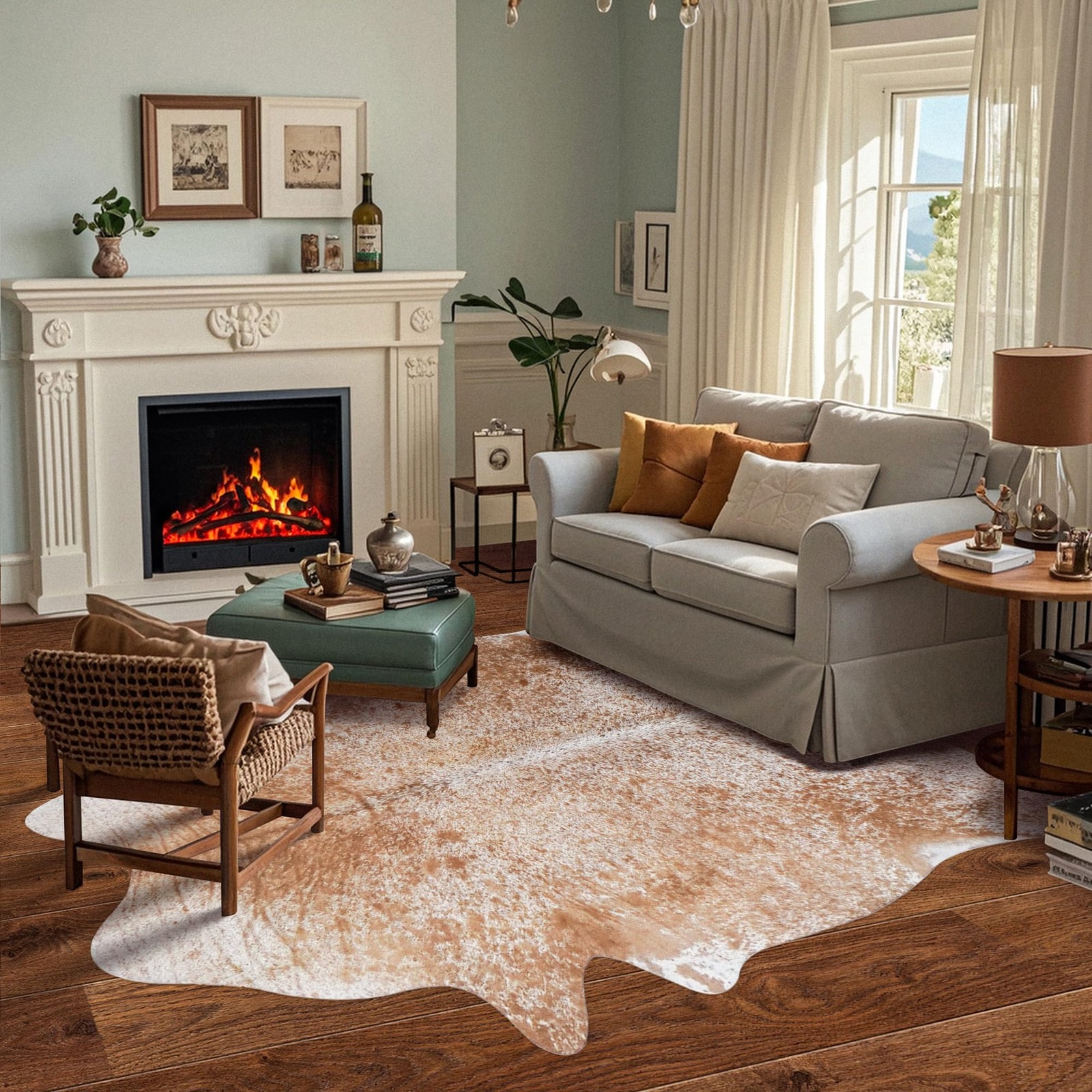 Faux Cowhide Cow Print Rug 4.6×5.2 Ft Small Animal Carpet Western Decor