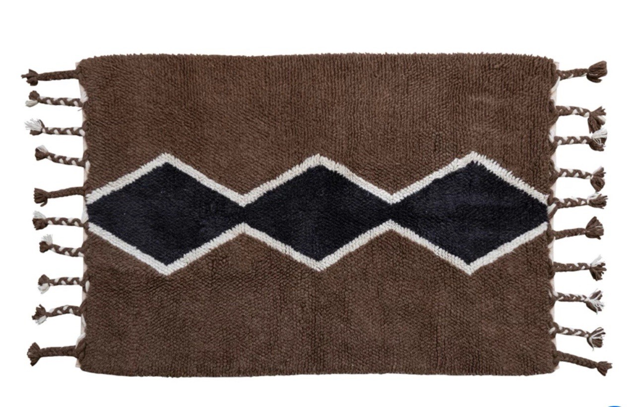 Creative Co-Op Cotton and Wool Blend Rug with Pattern and Braided Tassels 4’X6’