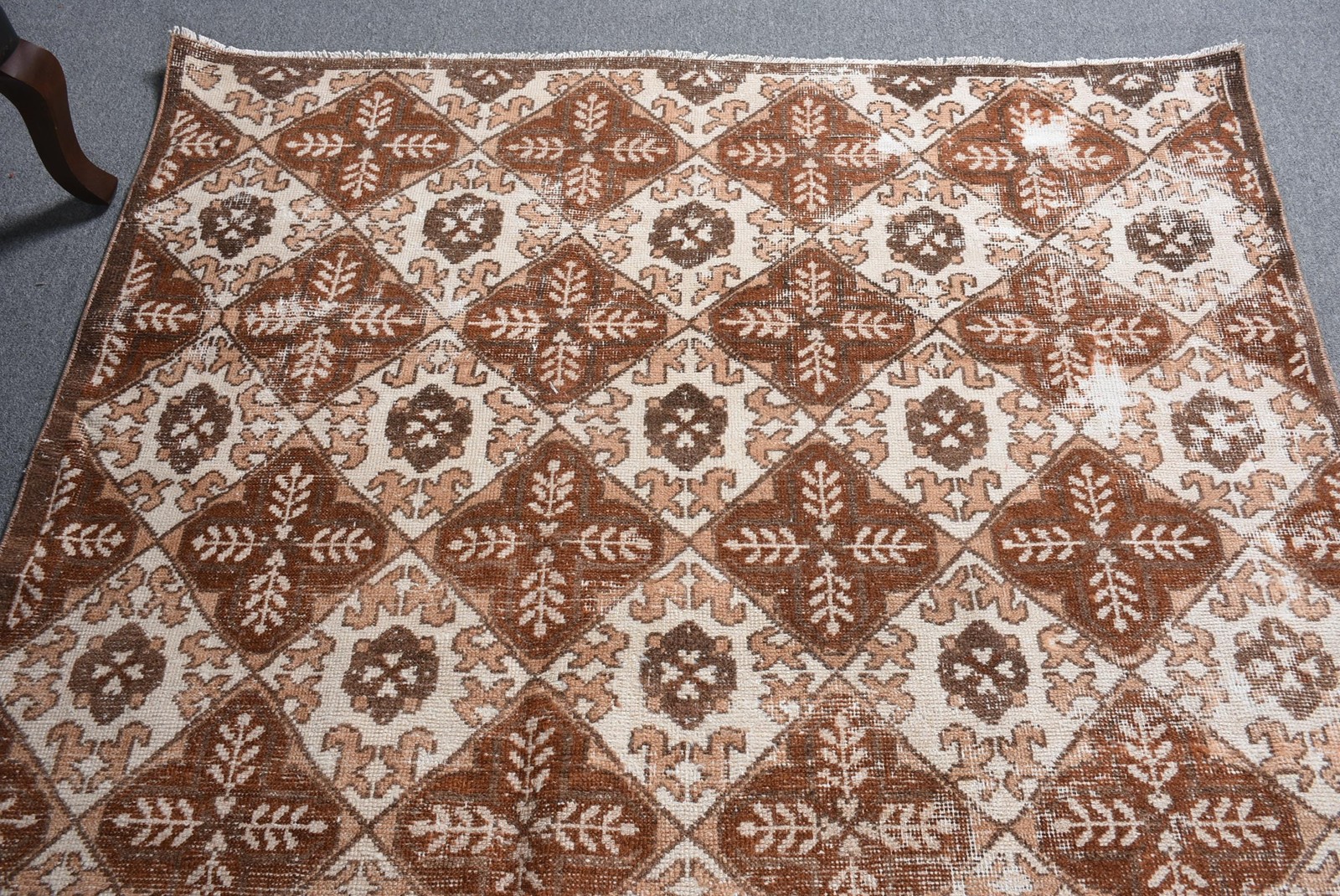 Vintage Rug, 4,8×9,4 ft Turkish Rug, Brown Camouflage Wool Rug